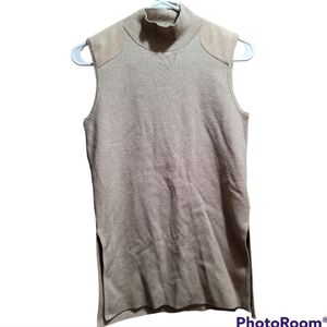 NWT Polo Ralph Lauren Mock Neck Sweater Vest XS Side Slits Faux Suede Shoulder